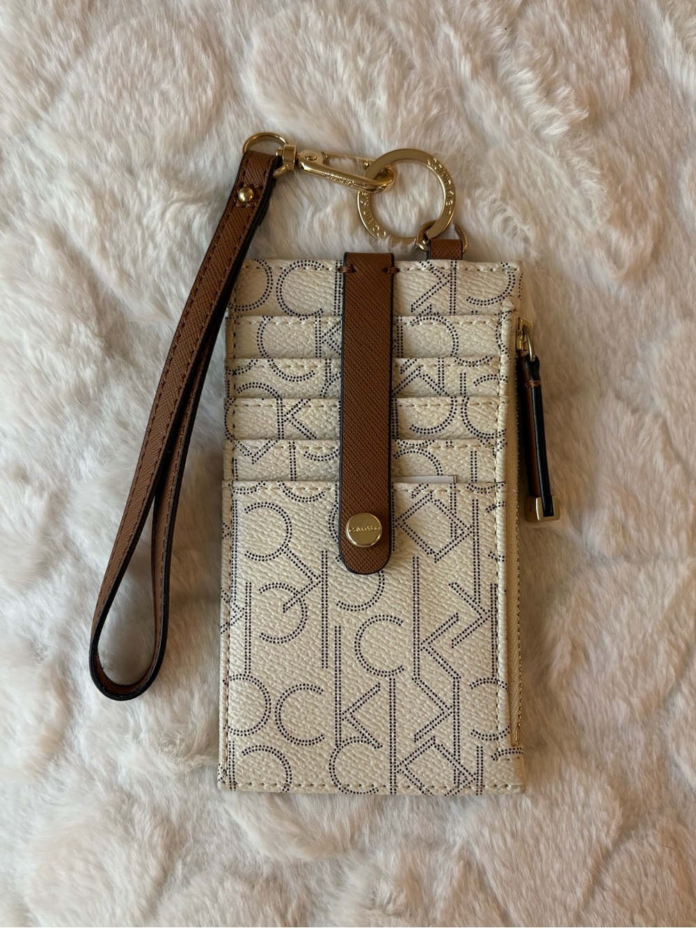 CALVIN KLEIN Wristlet Wallet - Brown, Beige, Cream with CK logo